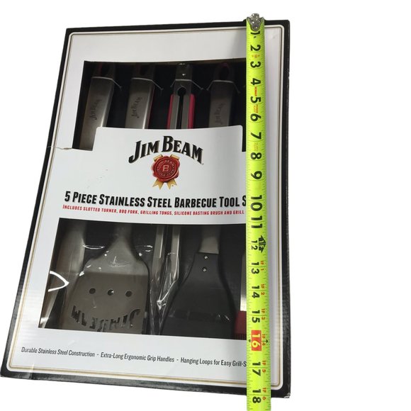New NWT in Box JIM BEAM 5 Piece Stainless Steel Barbecue BBQ Tool Set.  Spatula - Picture 10 of 13